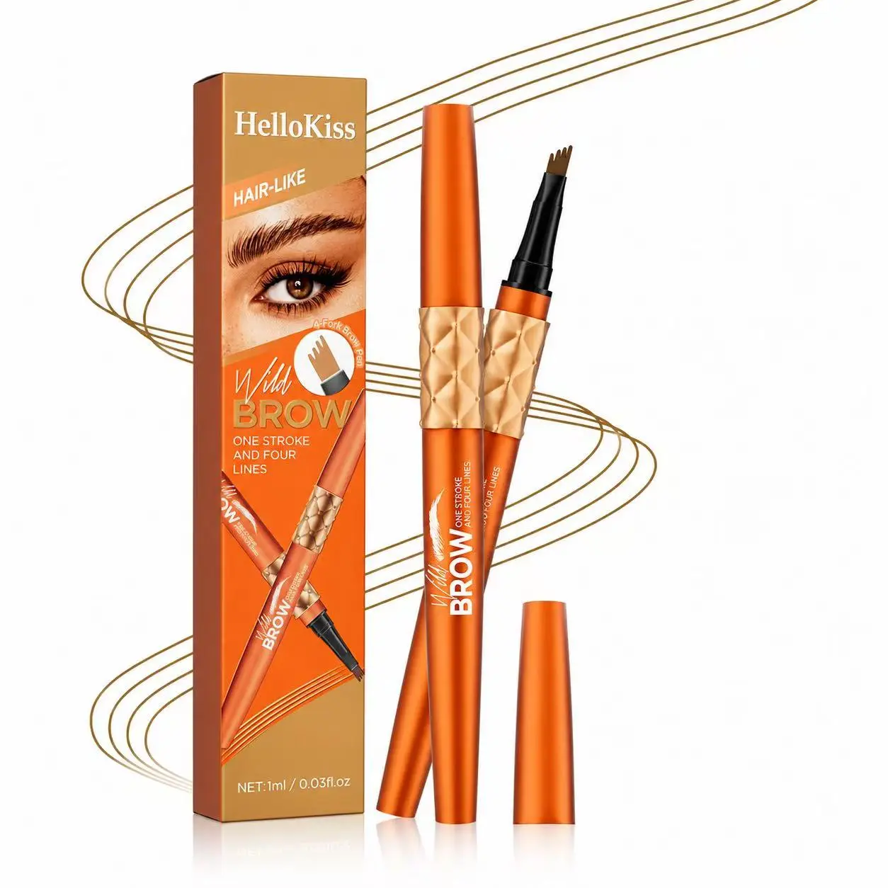 4-Tip Microblading Eyebrow Pen, 1-Stroke 4-Lines Design, Waterproof, Long-Lasting, Smudge-Proof, Creates Natural Hair-Like Strokes