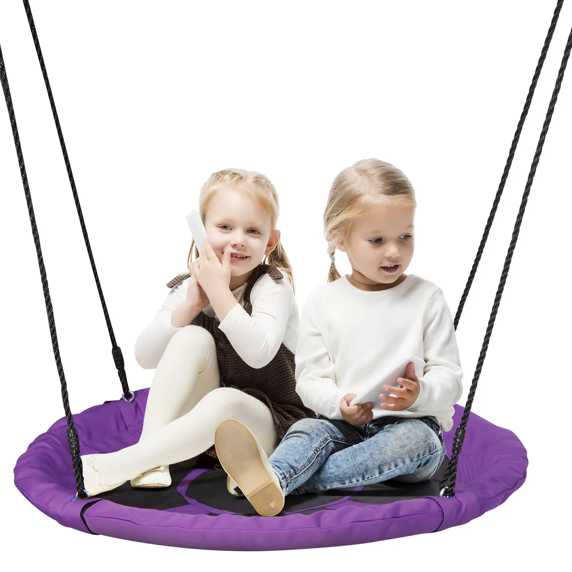 ZENY 40-in Round Adjustable Web Flying Saucer Swing for Kids Outdoor Play, 800lbs Capacity Backyard Park Swing Sets Hammock, Purple