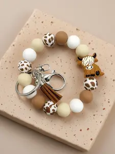 Cute Cow Design Keychain Bracelet, Fashionable Keychain for Women & Girls, Trendy All-match & Exquisite Keychain for Birthday Gift, Keychain Wristlet Strap
