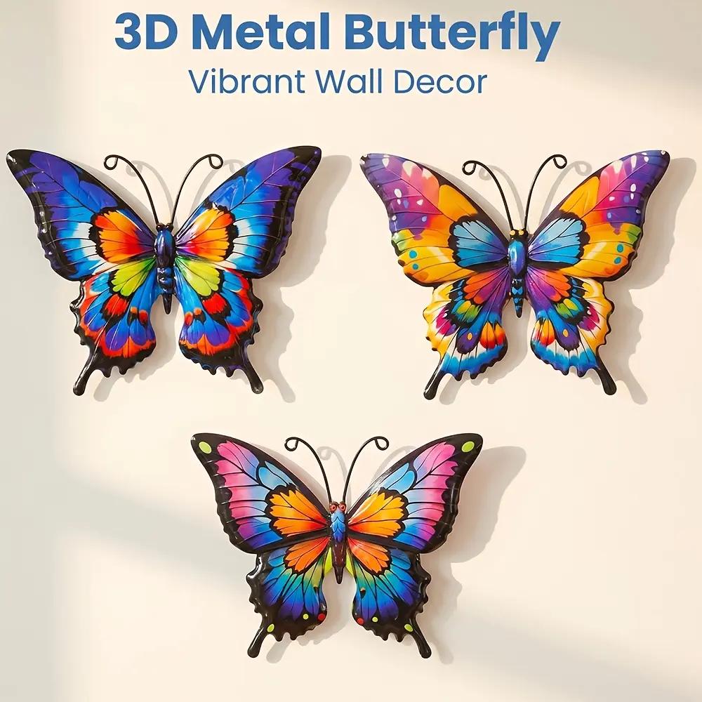 3pcs Wrought Iron Butterfly Wall Decor, Iron Wall Hanging Ornaments, Home Wall Decoration, Suitable for Garden, Living Room, Bedroom, Kitchen, Dining Room, Porch, Patio Wall Decor, Bar Wall Decor, Outdoor Wall, Door, Window Wall Hanging