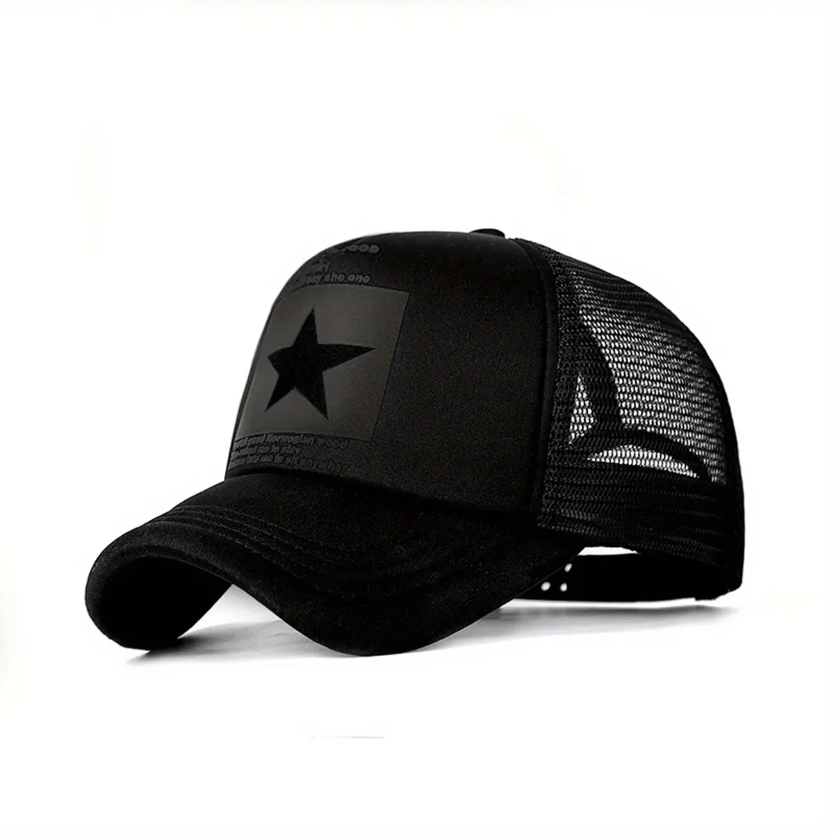 Men's Black Mesh Baseball Cap with Star Logo - Breathable Six-Panel Design, Adjustable Fit, Casual Sporty Style for Outdoor Activities, Baseball Cap, Summer Headwear, Stylish Headgear, Durable Headwear, Mesh Fabric Cap, Streetwear Lovers Men's Black Mesh Baseball Cap with Star Logo - Breathable Six-Panel Design, Adjustable Fit, Casual Sporty Style for Outdoor Activities, Baseball Cap, Summer Headwear, Stylish Headgear, Durable Headwear, Mesh Fabric Cap, Streetwear Lovers