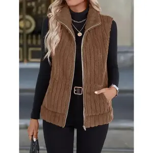 Women's Soft Comfortable Stand Collar Zipper Pocket Vest W0344, Spring & Fall Casual Wear, Versatile Ladies' Waistcoat(gift)