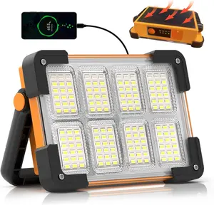 120W Solar LED Work Light, 144 LEDs Portable Flood Light with Stand, IP66 Waterproof, 4 Modes, for Jobsite Camping Fishing Repair