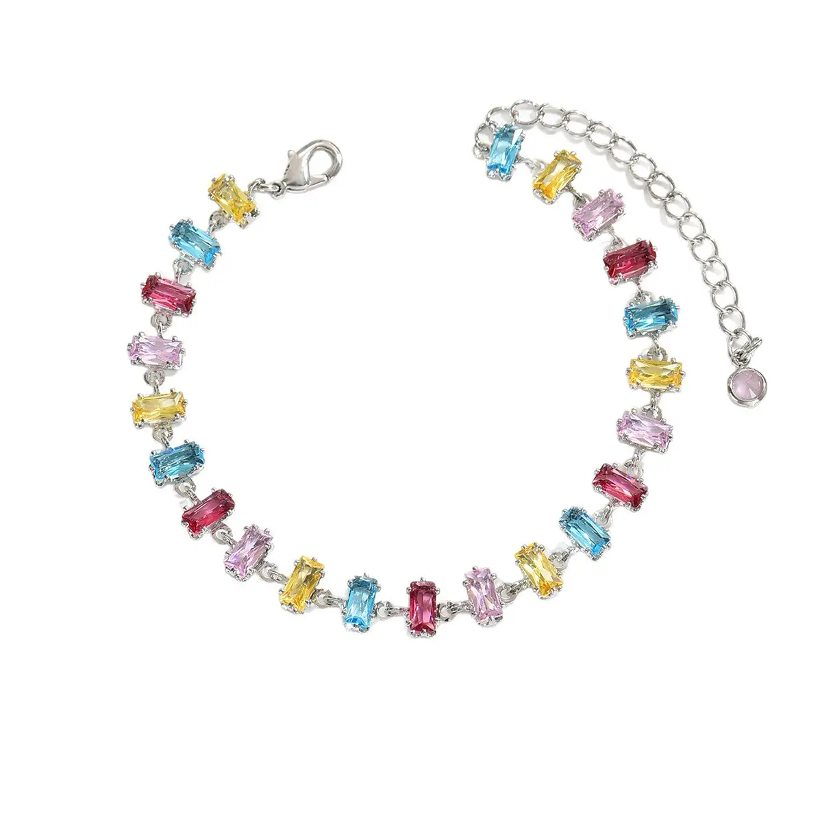Colorful Baguette Cut CZ Tennis Bracelet for Women, Rainbow Cubic Zirconia Bracelet, Everyday Jewelry Gift