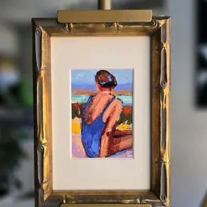 "Girl on the Beach" 2.5 x 3.5 in Figurative Portrait Art Print Unframed ACEO Miniature Collectible Work of Art Ready to Frame or Unframe