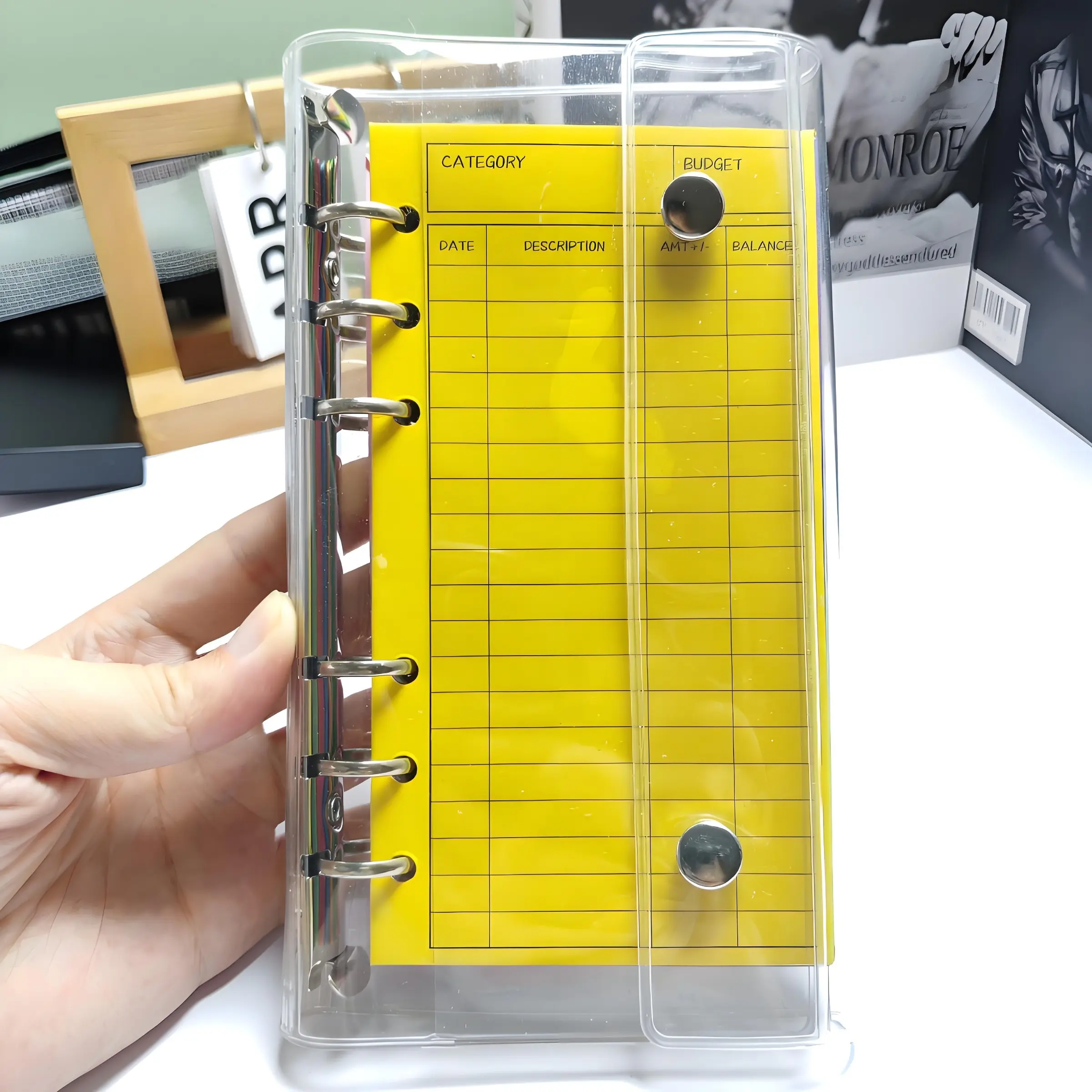 Compact A6 Ring Binder with Dual Clips and Budget Envelope, Cash Stuffing Binder, Monthly Bill Organizer, Color Coded System for Budgeting, Income Tracking, Savings Challenges, Office Stationery Supplies, Office Accessories