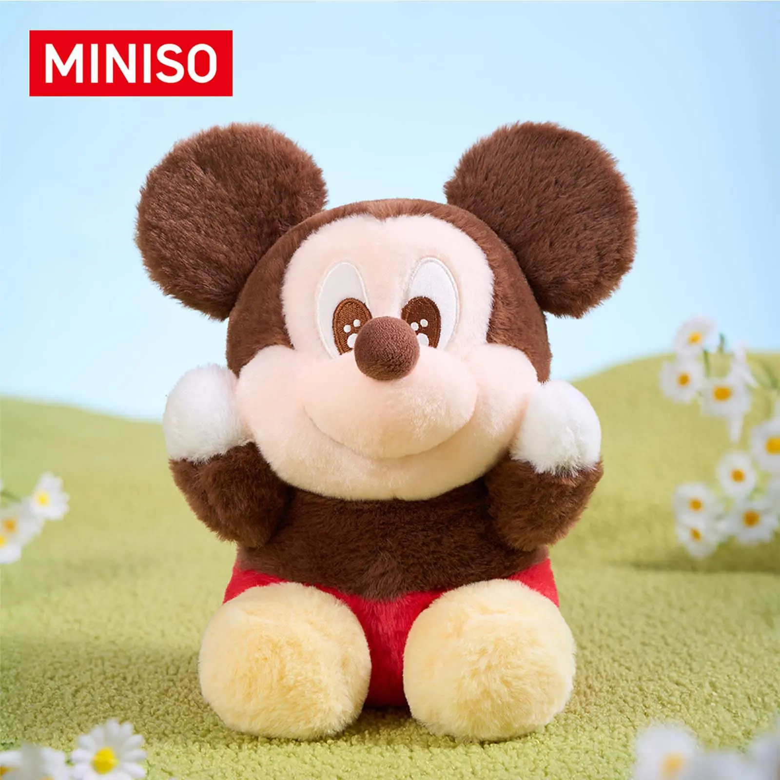 MINISO Disney Plush Party Series | 23cm Mickey & Minnie Mouse Soft Toy | Kawaii Blushing Pose Plush | Authentic Disney Gift & Room Decor