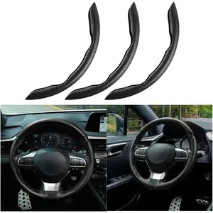 Carbon Fiber 3 Count Steering Wheel Cover Anti-Skid Leather Segmented Protector Universal Fit for  SUVs & Minivans Black