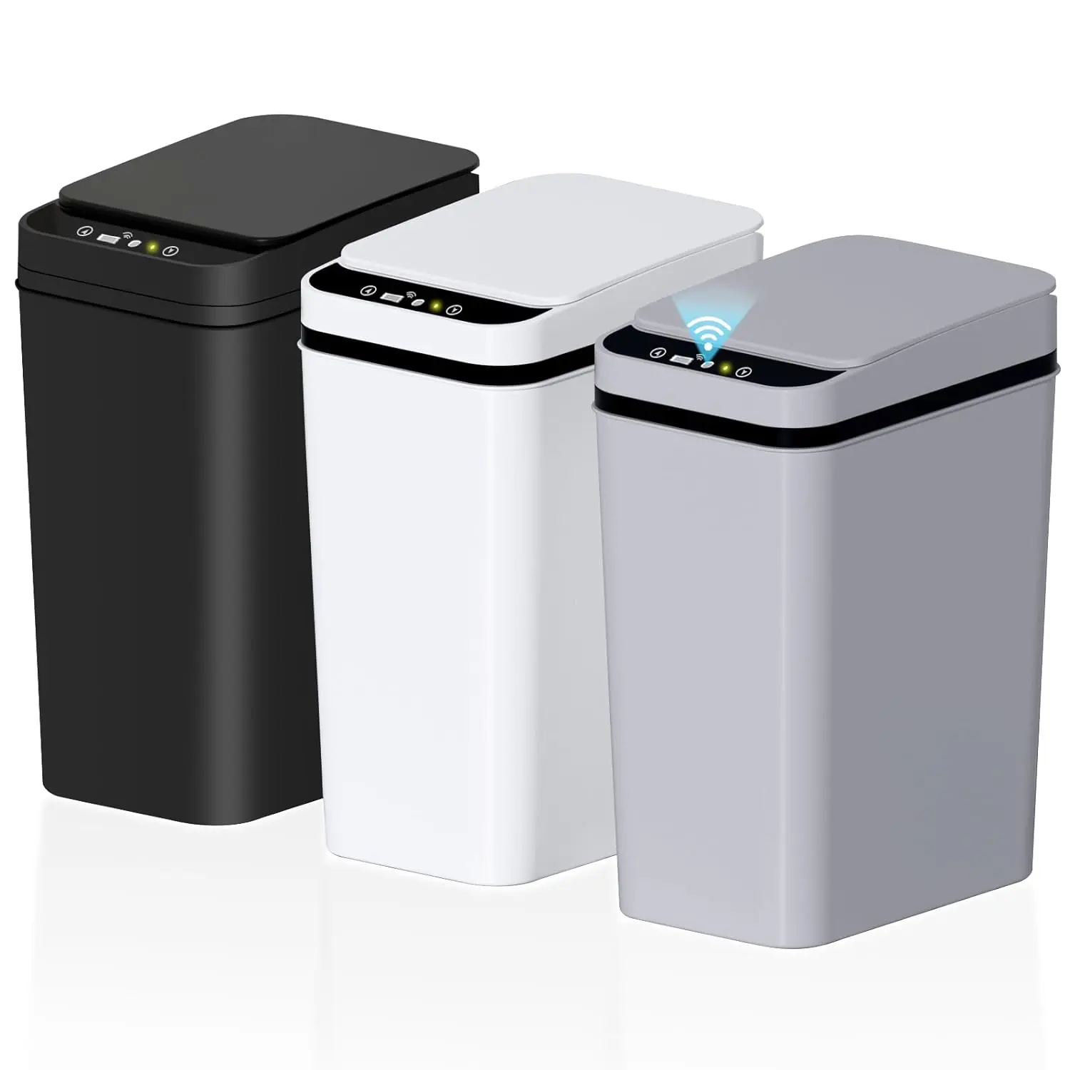 3pack bathroom small trash can with lid 26 gallon touchless automatic garbage can slim waterproof motion sensor smart trash bin for bedroom office living room whiteblackgrey