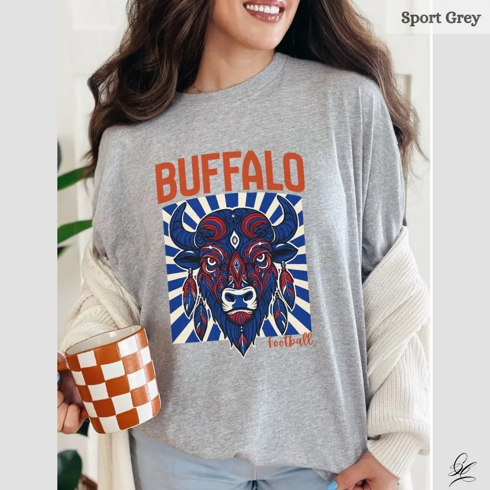 Buffalo Football Shirt Buff Mafia Red and Blue Game Day Tee Upstate New York Fan Spirit Top Cozy Sunday Tailgating Football T-Shirt Fitted Short Sleeve Crew Neck Unisex Casual Medium Length