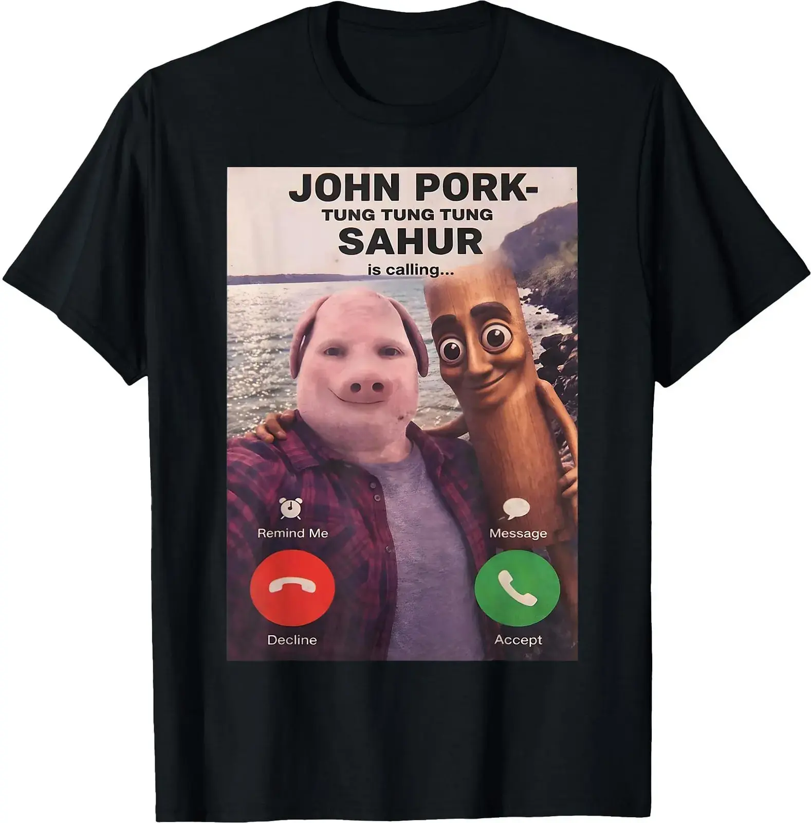 Funny Graphic Tee John Pork Tung Sahur Calling Brainrot Meme Gift for Boys Kid T-Shirt
