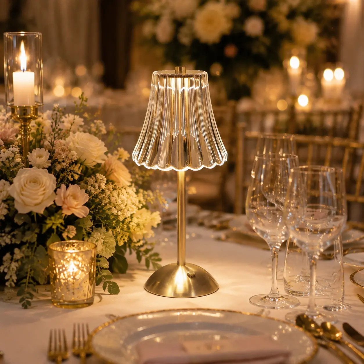 Luxury Cordless Crystal Table Lamp - Gold LED Touch Control Dimmable Desk Light with USB Port, USB Cable, Lightweight Home Decor & Mood Lighting for Bedroom, Wedding Table Centerpiece