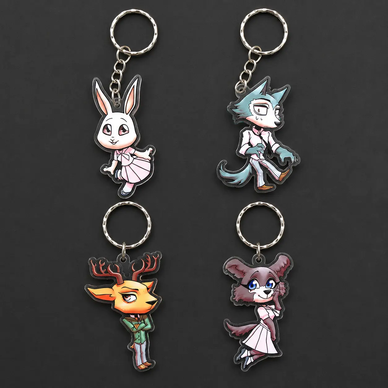 Beastars Keychains Louis Haru Juno - Anime Cool Wolf Bunny Deer - Kawaii Keyrings Birthday Gifts – Cute Acrylic Keychain Charms, Perfect Gift for Fans & Collectors