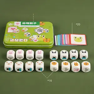 Dice and Double-Sided Card Puzzle Set, Animal-Themed Cognitive Focus Training Game, Suitable for Multiplayer Interaction and Card Matching