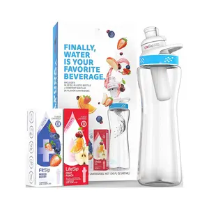 22oz Plastic Water Bottle Starter Kit with Blue Lid and 2 Flavor Cartridges (Fruit Punch & Mixed Berry) Drinkware Beverage