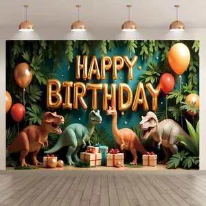 Dinosaur Pattern Birthday Party Banner, Photo Props Background Cloth, Indoor & Outdoor Birthday Party Decoration, Cake Table Background Decoration, Ornaments