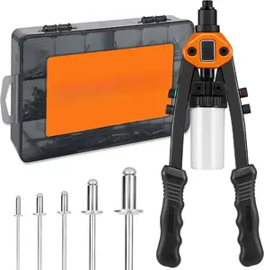Rivet  Kit, 1/4 Pop Rivet  Kit with 210 count Blind Rivets and 5 Tool-Free Interchangeable Rivet Heads, 13" Heavy Duty Manual Hand Riveter Tool for Metal, Plastic & Automotive