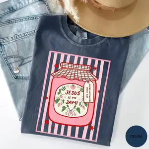 Jesus Is My Jam Comfort Colors T-Shirt, Strawberry Jam Jar Graphic Tee, Cute Pink Christian Shirt, Trendy Faith Aesthetic Top - TrendWear USA