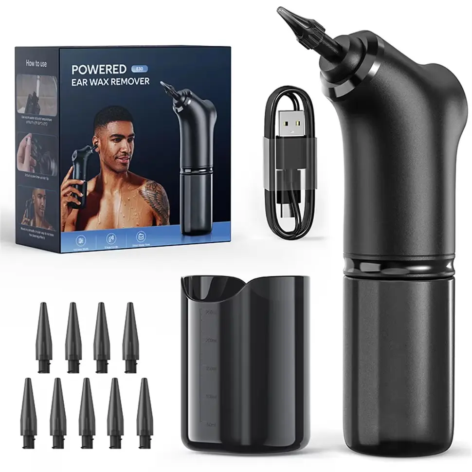 Electric Ear Wax Remover Kit, Safe and Effective Ear Cleaning System, 4 Pressure Modes, 5 Nozzles, 200ML Water Tank, Home Care, Rechargeable Ear Cleaner