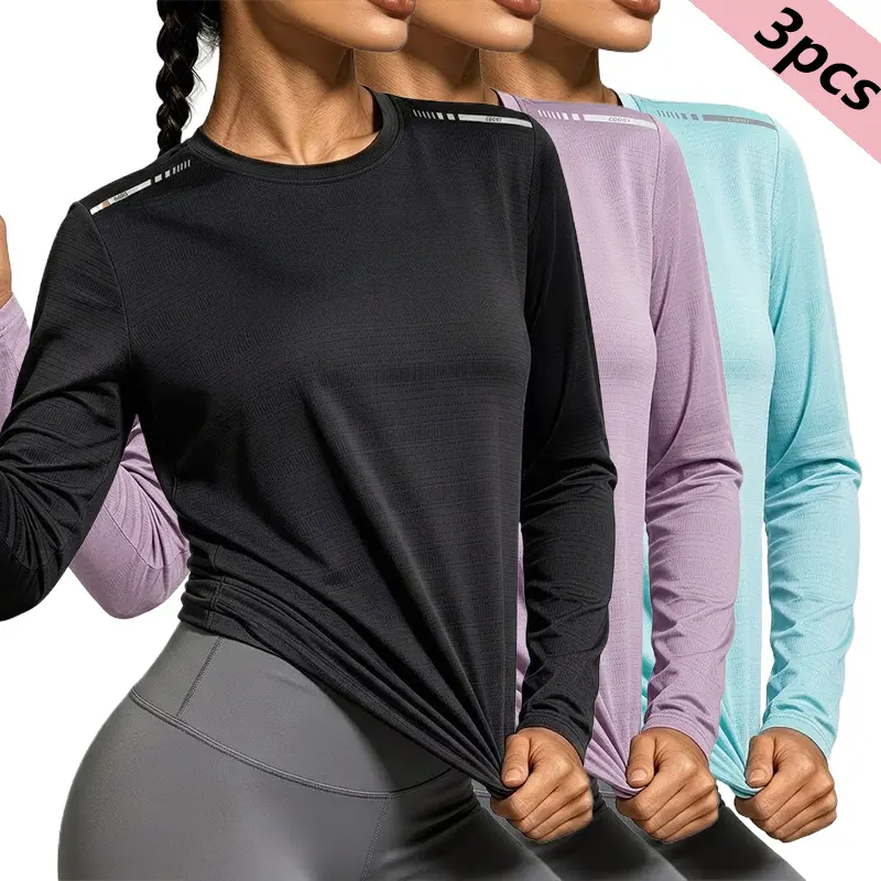 Women's 3PCS Crewneck Sweatshirt, Quick-Drying Breathable Stretchy Athletic Apparel, Breathable Workout Tops for Activewear Gym, Outdoor & Casual Wear, Athletic Apparel Tops, Lightweight Athletic Tee