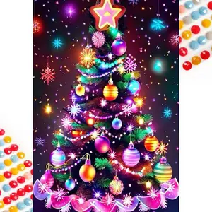 5D DIY Full Drill Round Diamond Painting - Diamond Art Kit Christmas Tree Decoration Mosaic, Canvas - DIY Wall Art, Home Wall Decor, Perfect for Halloween and Christmas, Independence Day, Birthday and Anniversary Gifts