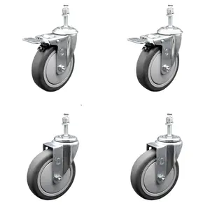 Service Caster SCC-TSTTL20S514-TPRB-M1015-2-S-2 Thermoplastic Rubber Swivel Threaded Stem Caster - 5 x 1.25 in. Gray Wheels & 10 mm Metric Stems - 1200 lbs Total Capacity - Set of 4