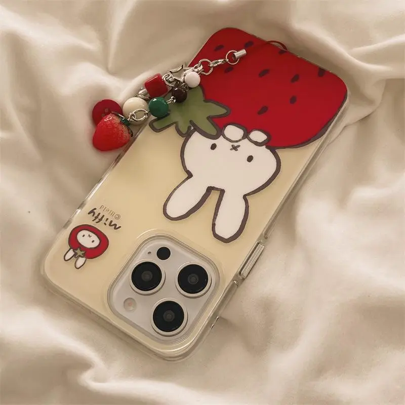 Korean Japanese Style Strawberry Cartoon iPhone Case Compatible with Apple iPhone 17 Air 16/15 Pro Max/14/13/12 Plus- Cute Aesthetic Protective Cover