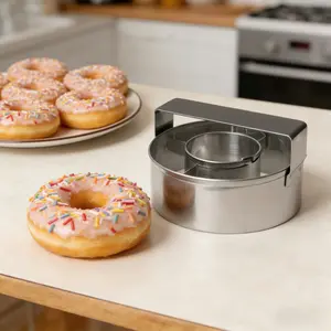 Stainless Steel Donut Mold with Handle, Doughnut Cutter for Frying Baking Cookies, Kitchen Dessert Baking Tool, 1pc Stainless Steel Donut Hole Maker, Baking Supplies