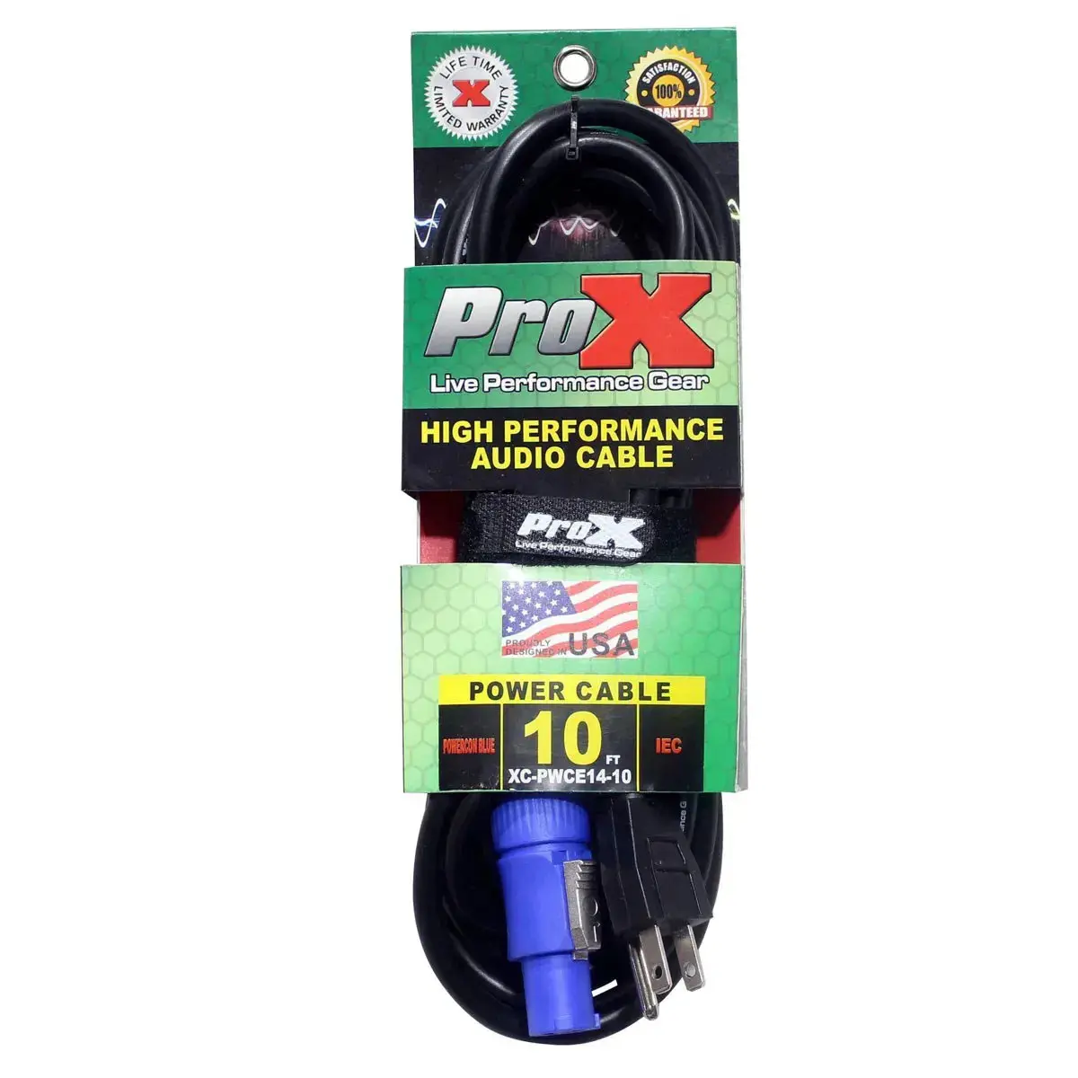 ProX XC-PWCE14-10 High Performance Power Cable for Audio Gear, 10' 14 AWG NEMA 5-15 Edison to PowerCon Blue Male Connector