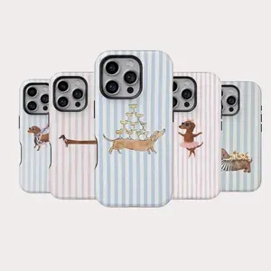 Dachshund Phone Case ,Stripes Cute Dog durable and shockproof glossy Y890 | Phone Case Compatible with iPhone 17 16 15 14 13 12 11 pro pro max & Samsung S25 S24 S23 S22 S21 Durable Protection Dual Layer Design Glossy