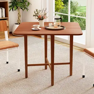 COSTWAY - Foldable Dining Table for 2-4 People with Rubber Wood Legs for Small Space-Walnut