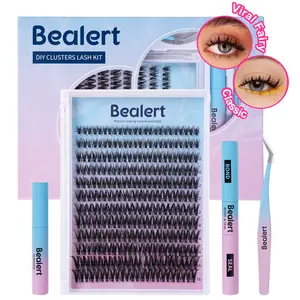 BEALERT 144 Clusters DIY Eyelash Extension Kit Thick Curly Fluffy Volume Lashes 8-16mm with Lash Bond Seal Tweezers Full Dramatic Look Easy Home Application Reusable Fake Lashes