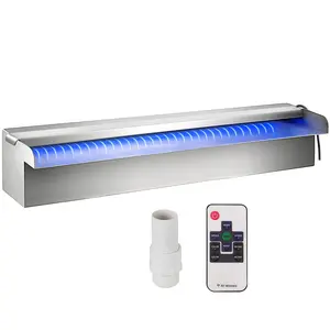 VEVOR Pool Fountain Stainless Steel Pool Waterfall 11.8\" x 4.5\" x 3.1\"(W x D x H) with LED Strip Light Waterfall Spillway with Pipe Connector Rectangular Garden Outdoor，Summervibes