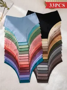 Women's Solid Color & All Over Print Fitted Panties, Soft Comfy Breathable Knickers for Daily Wear, Women's Underwear for All Seasons