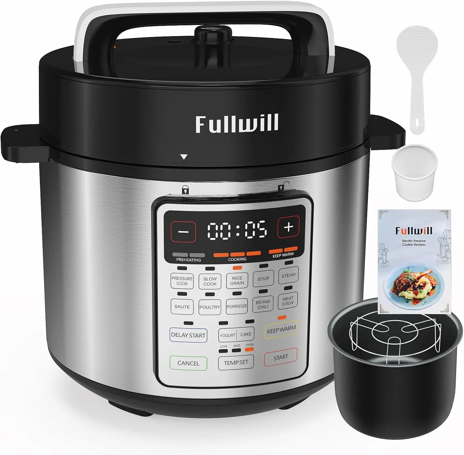 6QT Electric Pressure Cooker - 9-in-1 Programmable Multi-Use Kitchen Cookware with Slow Cook, Rice Cook, Steamer, Sauté, Yogurt Maker, Food Warmer Functions