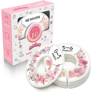 10Pcs Floral Pattern Baby Closet Size Dividers with 2 Blank Labels, Girls' Nursery Storage & Clothes Organizer for Newborns to Toddlers