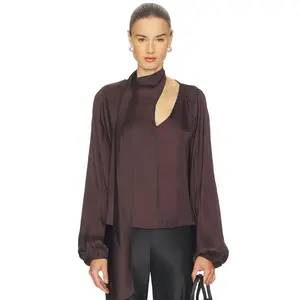 WeWoreWhat Wrap Neck Tie Top in Dark Brown