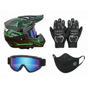 Full Face Helmet For Adult Dirt Bike UTV Off-Road Helmet Goggles Gloves And Face Mask Matte Black Off-road Motorbike