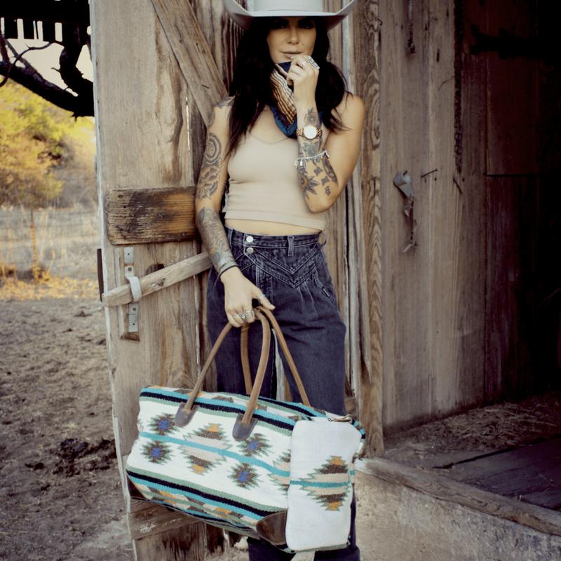 Boho Aztec Large Weekender Southwestern Duffel Bag Aspen Saddle Blanket Bag 100% Leather Handles