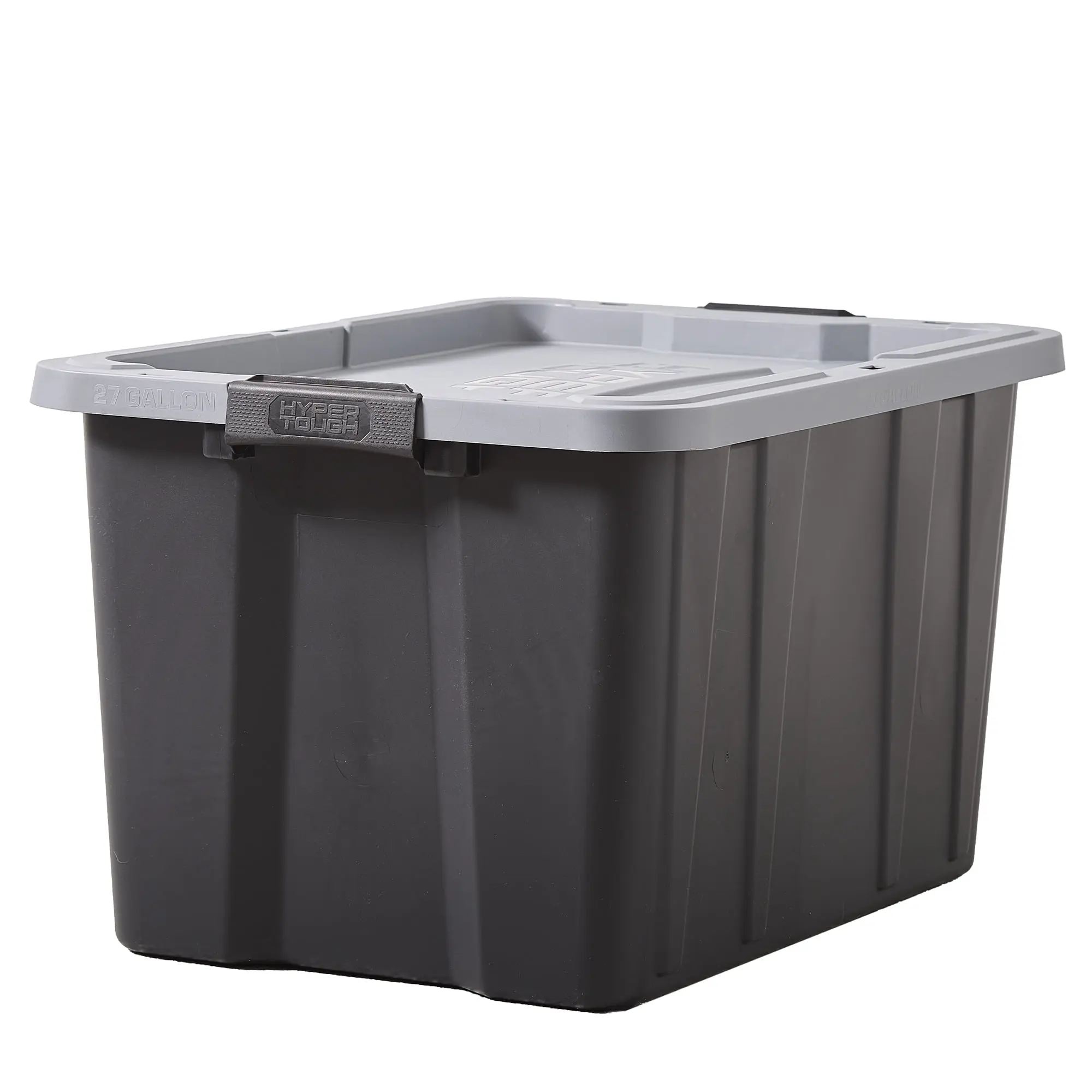 Hyper Tough 27 Gallon Large Storage Bin with Latch Lid, Heavy Duty Latching Plastic Storage Container, Black and Gray
