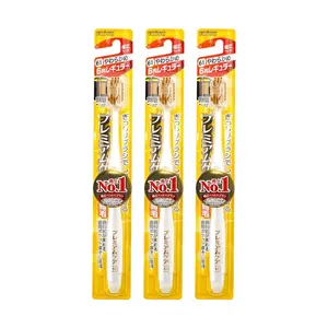 EBISU Japan Soft Bristle Wide Head Toothbrush - Ultra-Fine Cleaning, Gum Care, 3-Pack Random Colors (Red, White, Blue, Black)