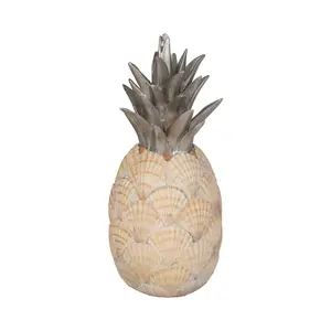 Sagebrook Home's Unique 12-Inch Seashell Pineapple Decorative Object, Polyresin Multi-Color Accent Piece for Home Elegance and Coastal Charm