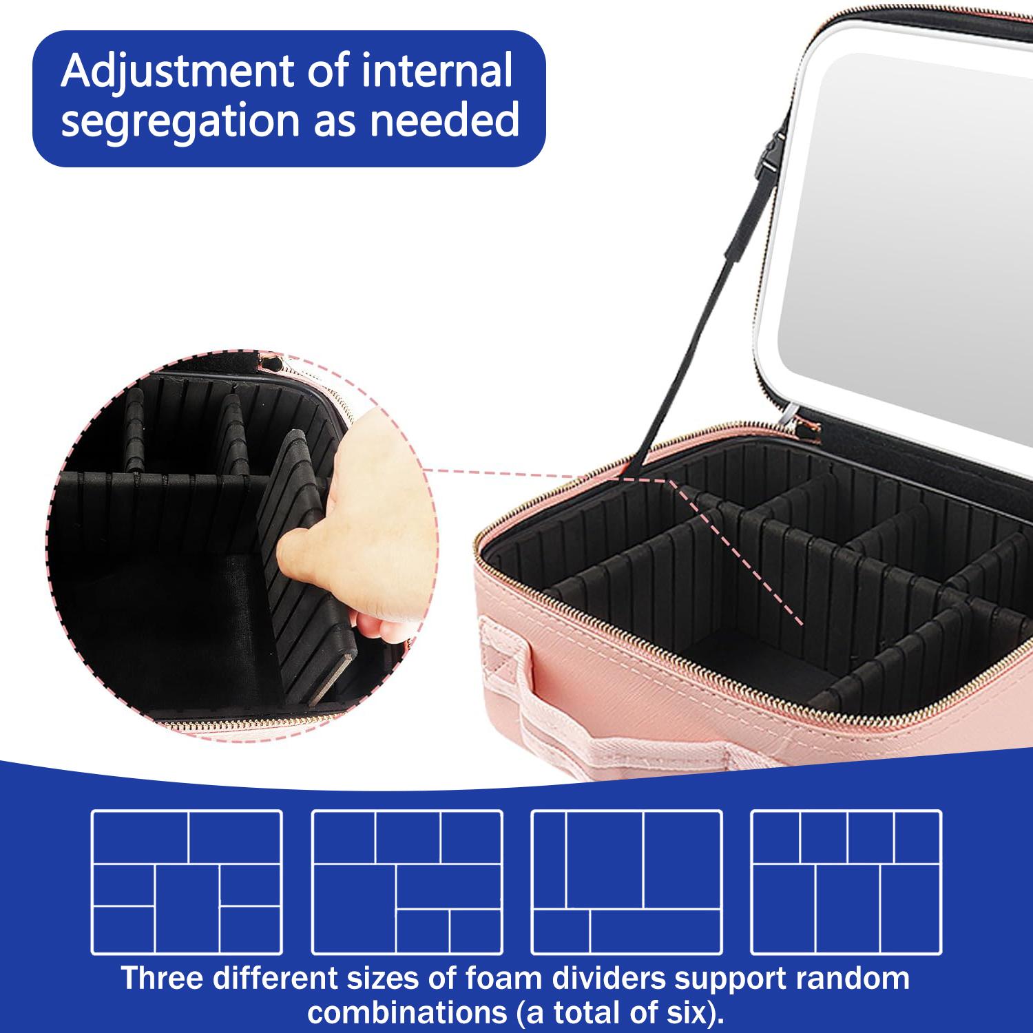 Portable Makeup Train Case with Mirror, Light & Adjustable Dividers | Cosmetic Organizer for Travel and Artists
