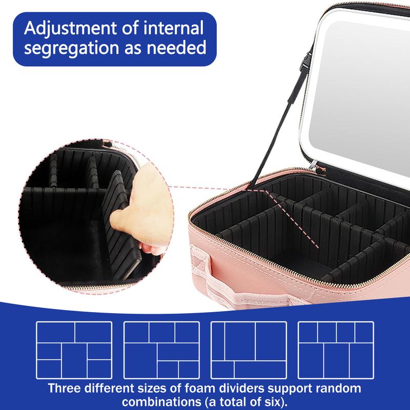 Portable Makeup Train Case with Mirror, Light & Adjustable Dividers | Cosmetic Organizer for Travel and Artists