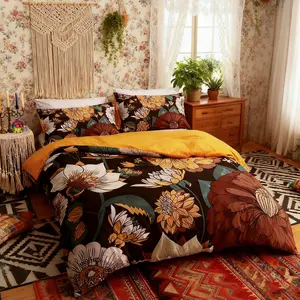 Floral Print Bedding Set, 1 Count Quilt Cover & Pillowcase without Filler,Bohemian style Soft Comfortable Bedding Set for Home Bedroom, Bedroom Bedding Sets