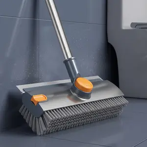 Long-Handle Floor Cleaning Brush — 3-in-1 Scrubber and Heavy-Duty Stiff-Bristle Brush — Suitable for Cleaning Showers, Bathrooms, Patios, Pools, Garages, Kitchens, Walls, and Decks (Black)