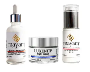 Mayam Beauty Anti-Manchas Kit Skincare Products from Mexico with Day Cream SPF50( RED) + Serum (ORANGE) + Night Cream (BLUE) for Dark Spot Removal & Anti-Aging Benefits