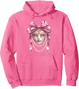 Coquette Bow Mardi Gras Carnival Mask Pink Ribbon Girl Mom Pullover Hoodie - 94B0F3ZMZ1RM