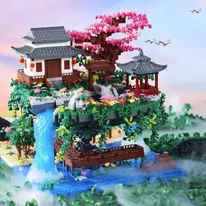 Creative Landscape Building Blocks, 2561pcs Peach Blossom Pond Handmade Toy, Abs Material, Mixed Color, DIY Assembly Puzzle