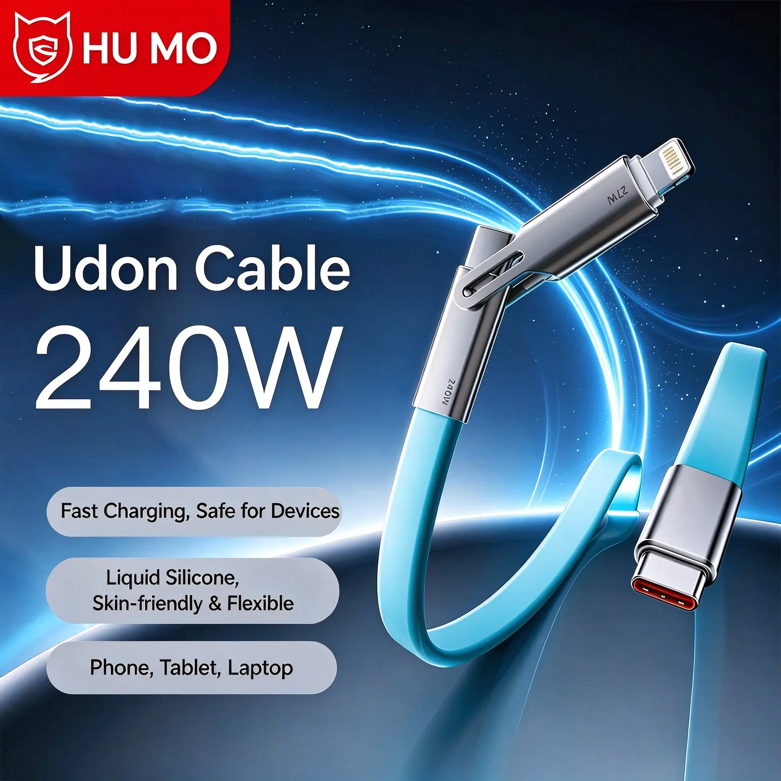 HUMO 240W fast charging silicone data cable, one to two, supports data transfer, suitable for iPhone 18-8
